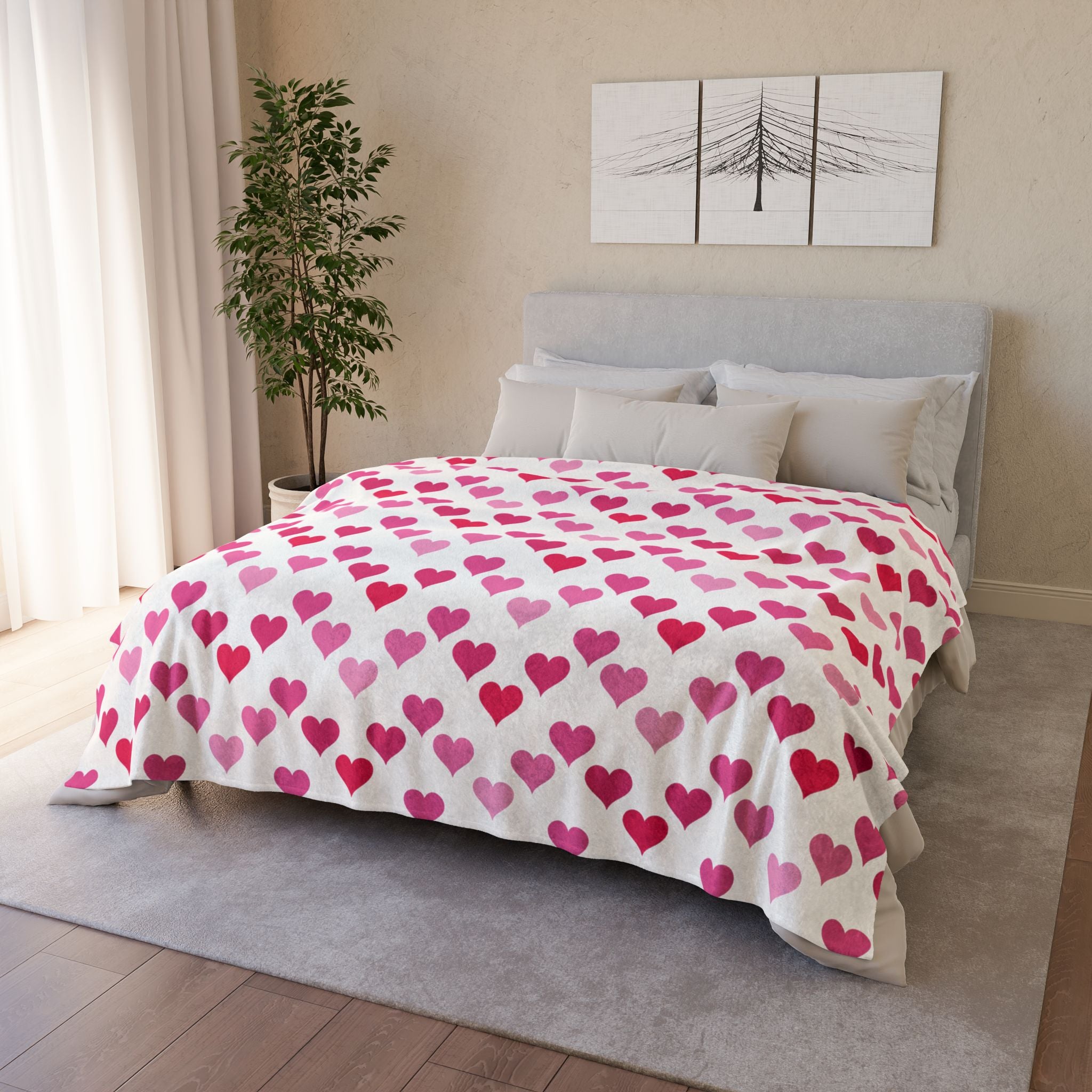 Cozy Heart Plush Throw Blanket — Soft Pink & Red Fleece for Kids and Home Decor