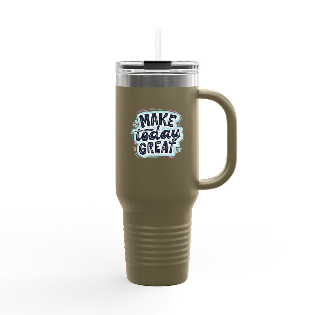 40oz Insulated Travel Mug — "Make Today Great" Double-Wall Tumbler with Handle & Leak‑Proof Lid