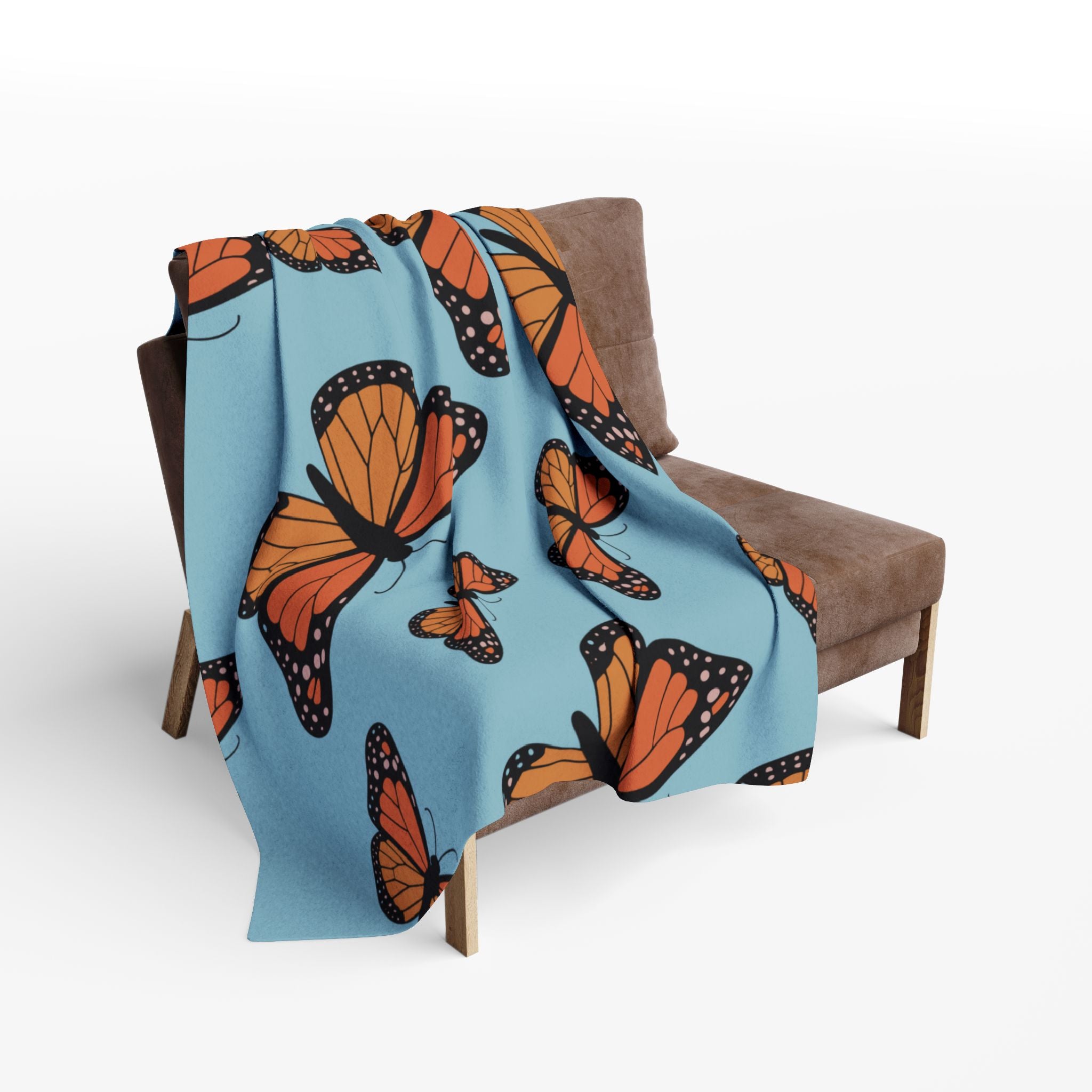 Monarch Meadow Fleece Blanket — Cozy Blue Throw with Orange Butterflies