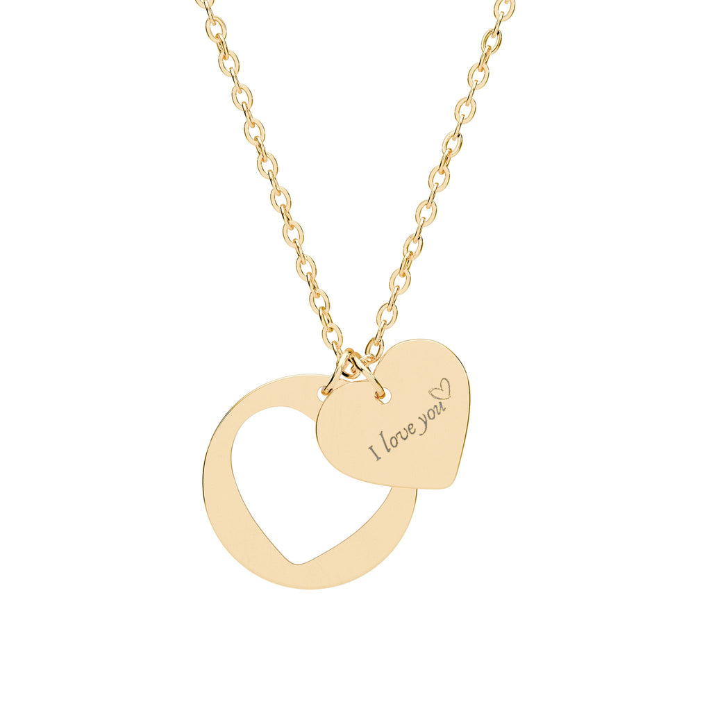 Heart Cutout Necklace — Minimal Engraved Stainless Steel Pendant (Silver, Gold & Rose Gold)