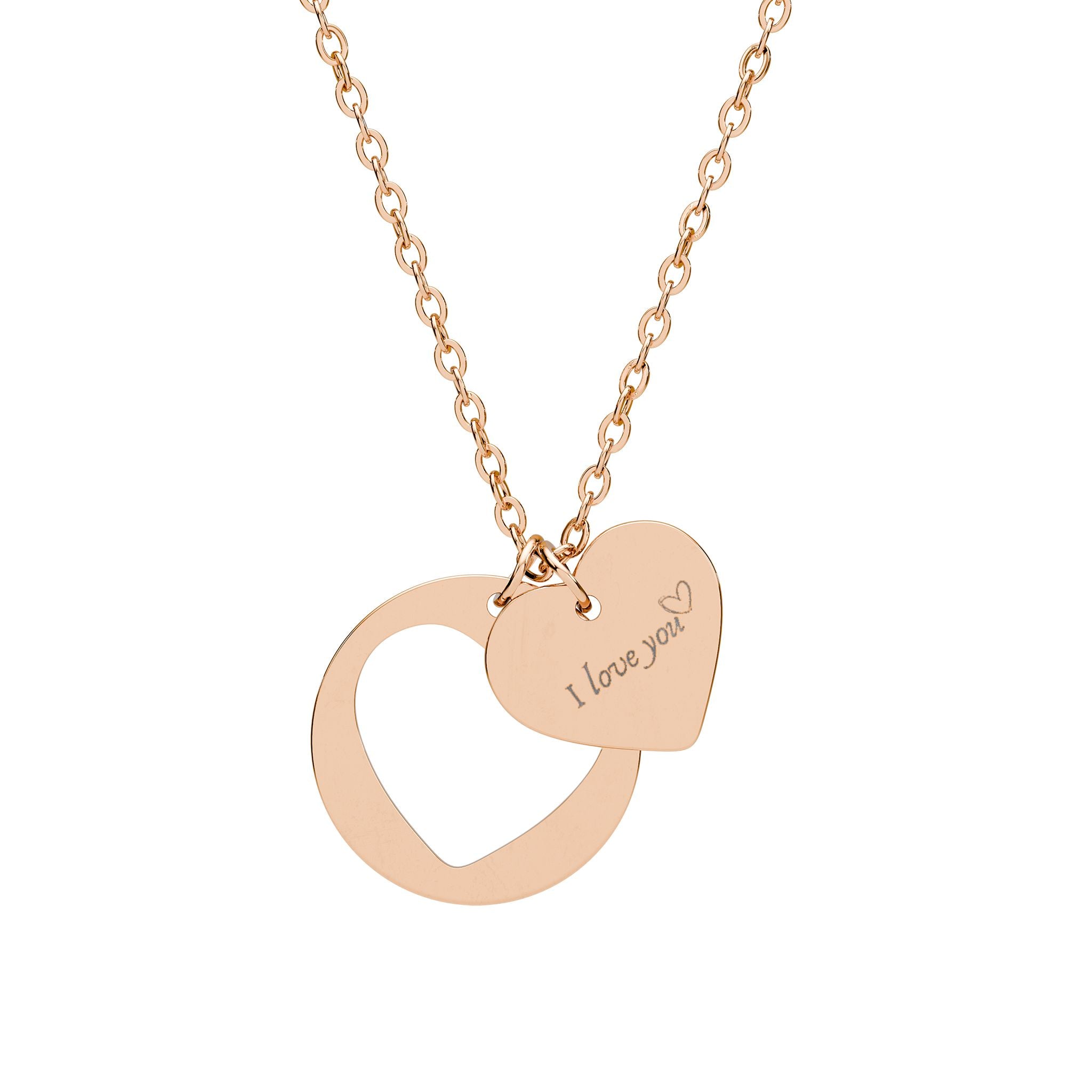 Heart Cutout Necklace — Minimal Engraved Stainless Steel Pendant (Silver, Gold & Rose Gold)