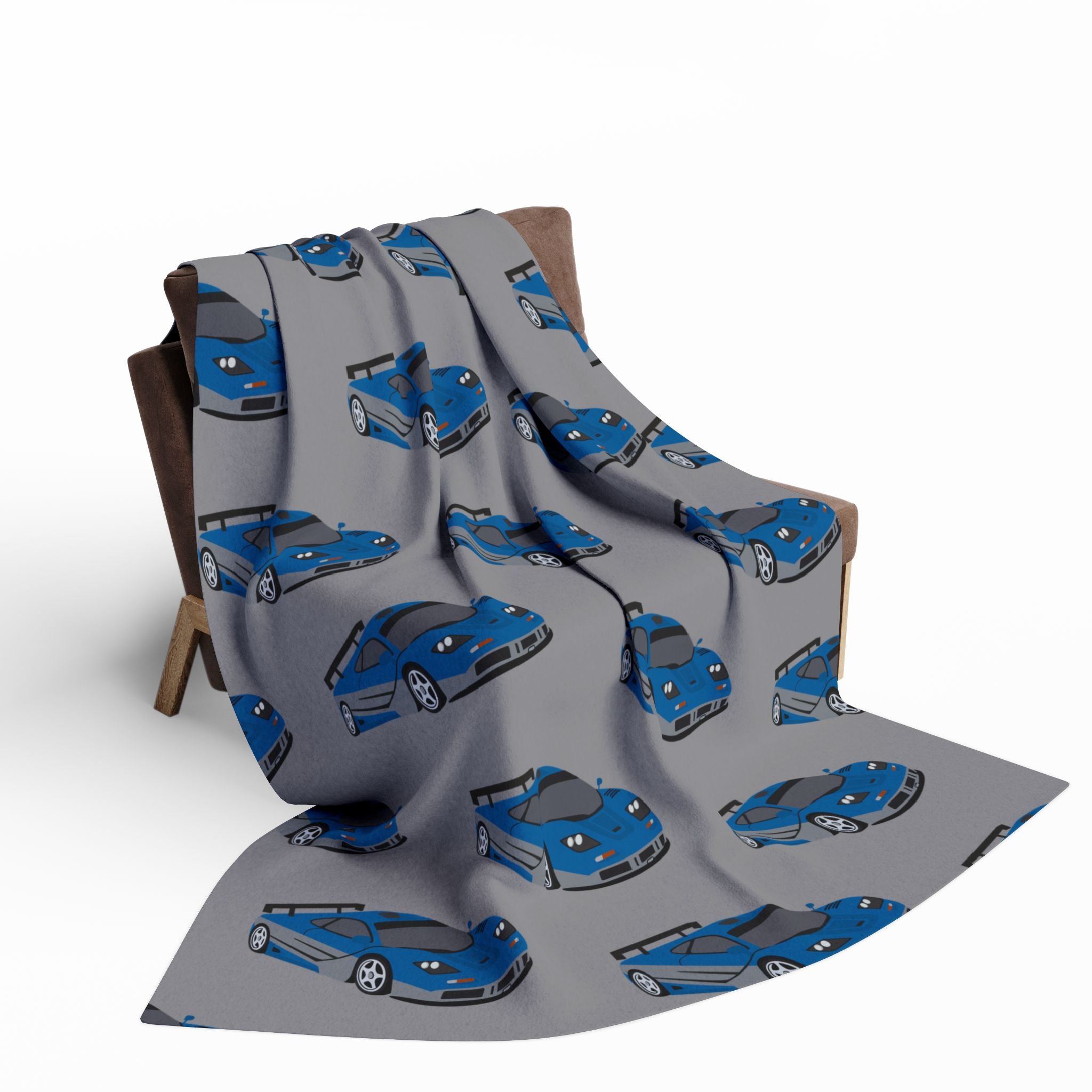 Vintage Blue Sports Cars Fleece Blanket — Retro Car Throw for Auto Enthusiasts