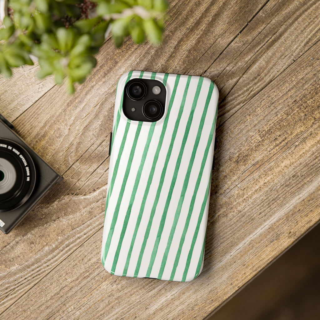 Green Hand-Painted Stripe Phone Case