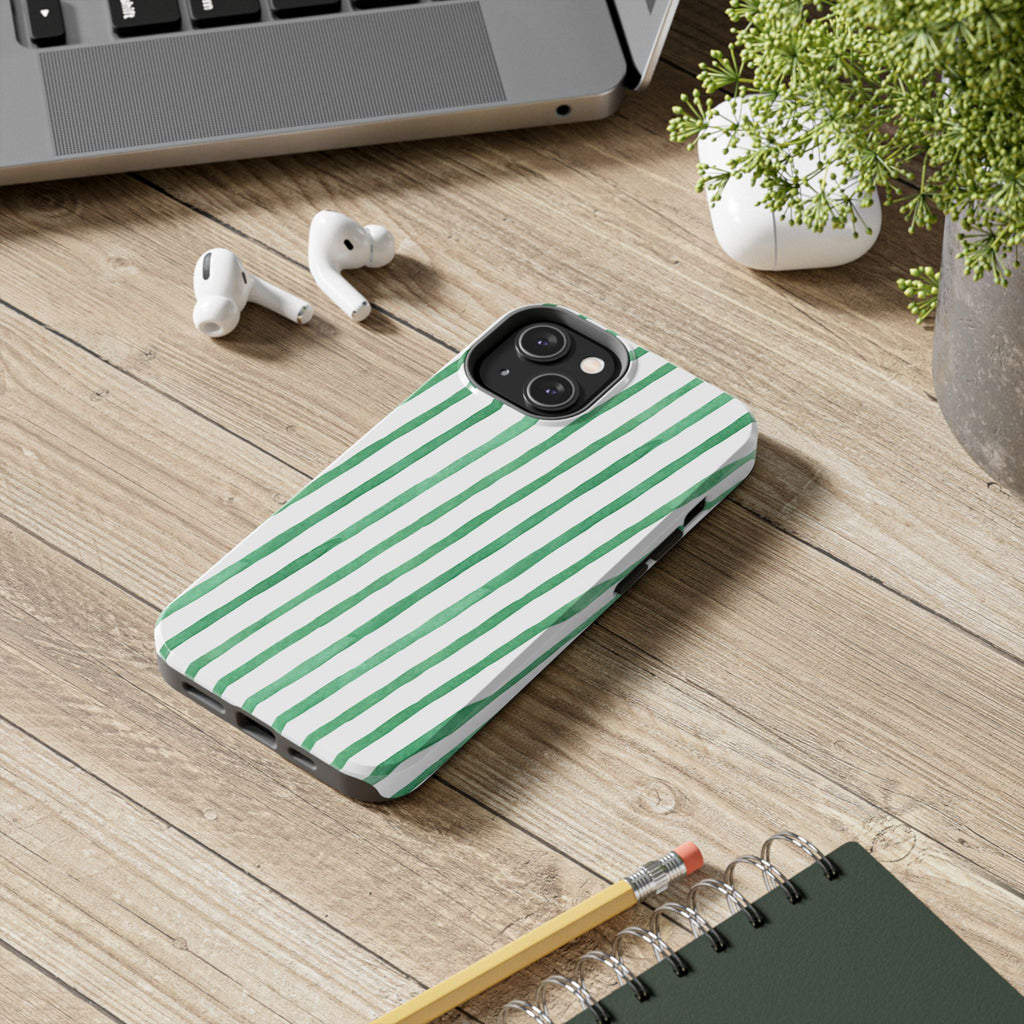 Green Hand-Painted Stripe Phone Case