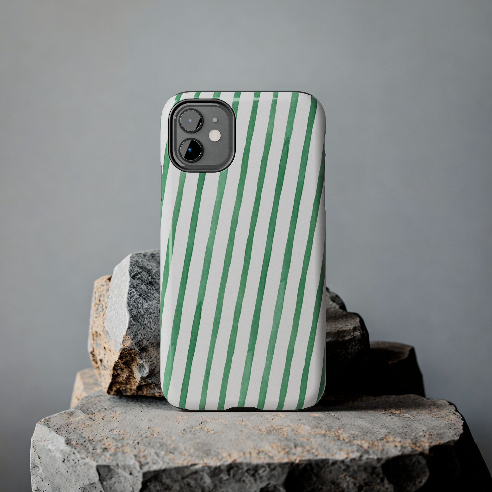 Green Hand-Painted Stripe Phone Case